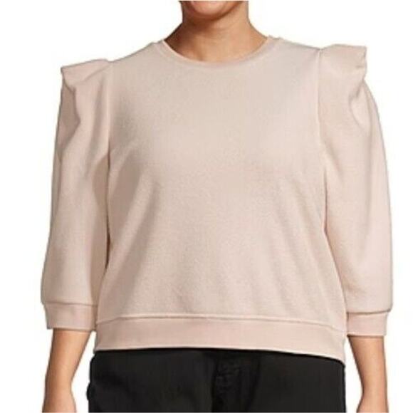 A.n.a Womens Sweater 4xl Pink Puff Sleeve Fleece 3/4 Round Neck Officewear - Picture 1 of 13